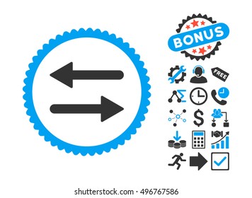 Arrows Exchange icon with bonus elements. Vector illustration style is flat iconic bicolor symbols, blue and gray colors, white background.