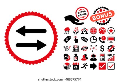 Arrows Exchange icon with bonus pictograph collection. Vector illustration style is flat iconic bicolor symbols, intensive red and black colors, white background.