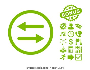 Arrows Exchange icon with bonus icon set. Vector illustration style is flat iconic symbols, eco green color, white background.