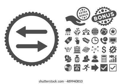 Arrows Exchange pictograph with bonus pictograph collection. Vector illustration style is flat iconic symbols, gray color, white background.