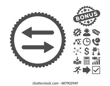 Arrows Exchange pictograph with bonus images. Vector illustration style is flat iconic symbols, gray color, white background.
