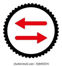 Arrows Exchange round stamp icon. This flat vector symbol is drawn with intensive red and black colors on a white background.