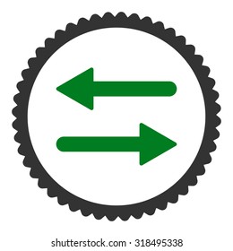 Arrows Exchange round stamp icon. This flat vector symbol is drawn with green and gray colors on a white background.