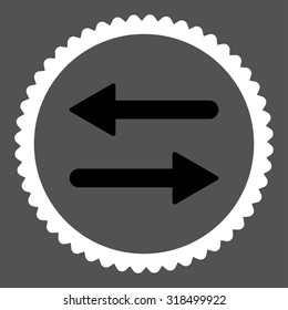 Arrows Exchange round stamp icon. This flat vector symbol is drawn with black and white colors on a gray background.