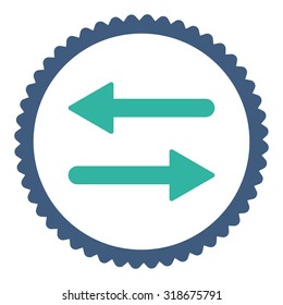 Arrows Exchange round stamp icon. This flat vector symbol is drawn with cobalt and cyan colors on a white background.