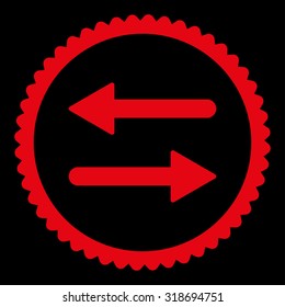 Arrows Exchange round stamp icon. This flat vector symbol is drawn with red color on a black background.