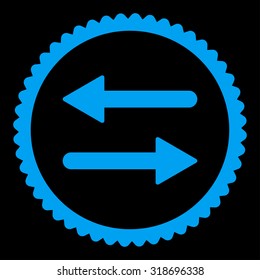 Arrows Exchange round stamp icon. This flat vector symbol is drawn with blue color on a black background.
