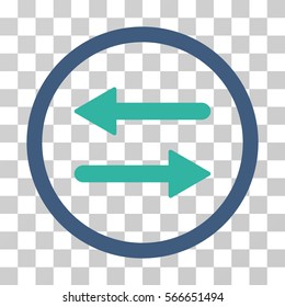 Arrows Exchange rounded icon. Vector illustration style is flat iconic bicolor symbol inside a circle, cobalt and cyan colors, transparent background. Designed for web and software interfaces.