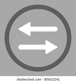 Arrows Exchange vector icon. This rounded flat symbol is drawn with dark gray and white colors on a silver background.