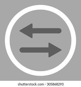 Arrows Exchange vector icon. This rounded flat symbol is drawn with dark gray and white colors on a silver background.