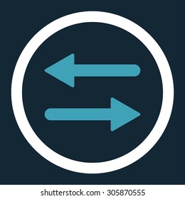 Arrows Exchange vector icon. This rounded flat symbol is drawn with blue and white colors on a dark blue background.