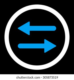 Arrows Exchange vector icon. This rounded flat symbol is drawn with blue and white colors on a black background.
