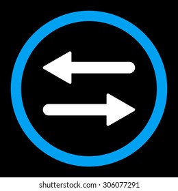 Arrows Exchange vector icon. This rounded flat symbol is drawn with blue and white colors on a black background.