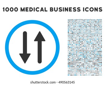Arrows Exchange Vertical icon with 1000 medical commercial gray and blue vector pictographs. Design style is flat bicolor symbols, white background.