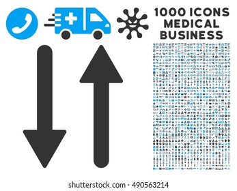 Arrows Exchange Vertical icon with 1000 medical commerce gray and blue vector pictograms. Clipart style is flat bicolor symbols, white background.