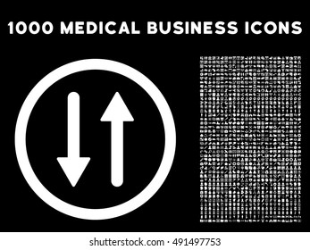 Arrows Exchange Vertical icon with 1000 medical commercial white vector design elements. Clipart style is flat symbols, black background.