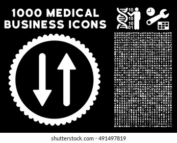 Arrows Exchange Vertical icon with 1000 medical commerce white vector pictograms. Clipart style is flat symbols, black background.