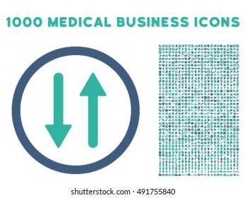 Arrows Exchange Vertical icon with 1000 medical commercial cobalt and cyan vector pictograms. Collection style is flat bicolor symbols, white background.