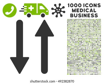 Arrows Exchange Vertical icon with 1000 medical business eco green and gray vector pictograms. Set style is flat bicolor symbols, white background.