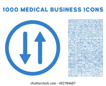 Arrows Exchange Vertical icon with 1000 medical commercial cobalt vector pictograms. Collection style is flat symbols, white background.