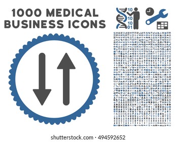 Arrows Exchange Vertical icon with 1000 medical commercial cobalt and gray vector design elements. Collection style is flat bicolor symbols, white background.