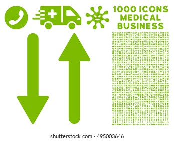 Arrows Exchange Vertical icon with 1000 medical commerce eco green vector pictograms. Design style is flat symbols, white background.