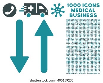 Arrows Exchange Vertical icon with 1000 medical commerce soft blue vector design elements. Clipart style is flat bicolor symbols, white background.
