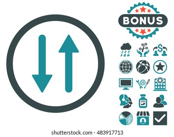 Arrows Exchange Vertical icon with bonus pictogram. Vector illustration style is flat iconic bicolor symbols, soft blue colors, white background.