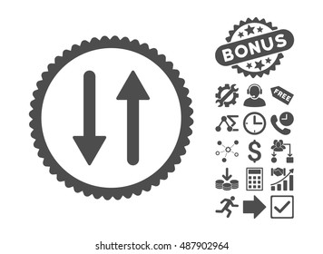 Arrows Exchange Vertical icon with bonus icon set. Vector illustration style is flat iconic symbols, gray color, white background.