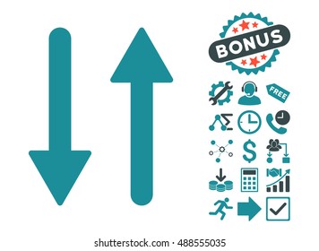Arrows Exchange Vertical icon with bonus images. Vector illustration style is flat iconic bicolor symbols, soft blue colors, white background.