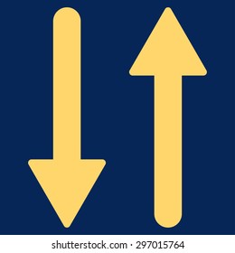 Arrows Exchange Vertical icon from Primitive Set. This isolated flat symbol is drawn with yellow color on a blue background, angles are rounded.