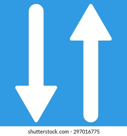 Arrows Exchange Vertical icon from Primitive Set. This isolated flat symbol is drawn with white color on a blue background, angles are rounded.