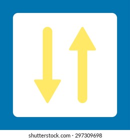 Arrows Exchange Vertical icon from Primitive Buttons OverColor Set. This rounded square flat button is drawn with yellow and white colors on a blue background.