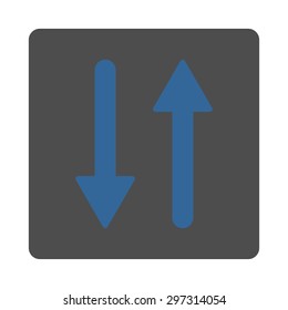 Arrows Exchange Vertical icon from Primitive Buttons OverColor Set. This rounded square flat button is drawn with cobalt and gray colors on a white background.