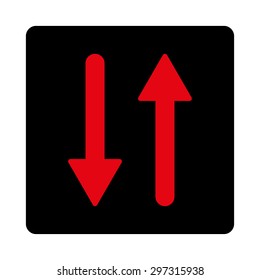 Arrows Exchange Vertical icon from Primitive Buttons OverColor Set. This rounded square flat button is drawn with intensive red and black colors on a white background.