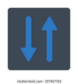 Arrows Exchange Vertical icon from Primitive Buttons OverColor Set. This rounded square flat button is drawn with smooth blue colors on a white background.