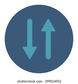 Arrows Exchange Vertical icon from Primitive Round Buttons OverColor Set. This round flat button is drawn with cyan and blue colors on a white background.