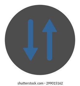 Arrows Exchange Vertical icon from Primitive Round Buttons OverColor Set. This round flat button is drawn with cobalt and gray colors on a white background.