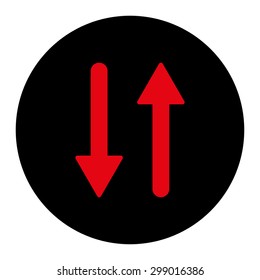 Arrows Exchange Vertical icon from Primitive Round Buttons OverColor Set. This round flat button is drawn with intensive red and black colors on a white background.