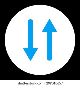 Arrows Exchange Vertical icon from Primitive Round Buttons OverColor Set. This round flat button is drawn with blue and white colors on a black background.