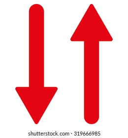 Arrows Exchange Vertical icon from Primitive Set. This isolated flat symbol is drawn with red color on a white background, angles are rounded.