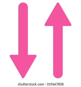 Arrows Exchange Vertical icon from Primitive Set. This isolated flat symbol is drawn with pink color on a white background, angles are rounded.