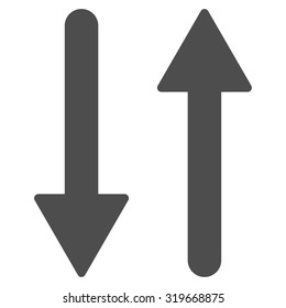 Arrows Exchange Vertical icon from Primitive Set. This isolated flat symbol is drawn with gray color on a white background, angles are rounded.