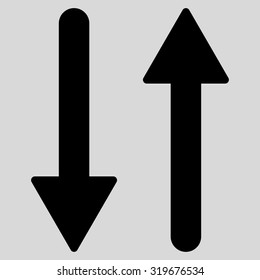 Arrows Exchange Vertical icon from Primitive Set. This isolated flat symbol is drawn with black color on a light gray background, angles are rounded.