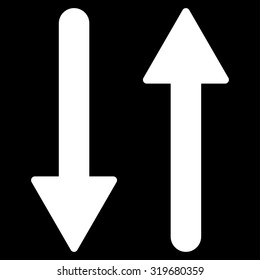 Arrows Exchange Vertical icon from Primitive Set. This isolated flat symbol is drawn with white color on a black background, angles are rounded.