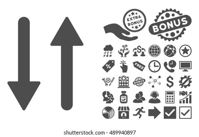 Arrows Exchange Vertical pictograph with bonus pictograph collection. Vector illustration style is flat iconic symbols, gray color, white background.