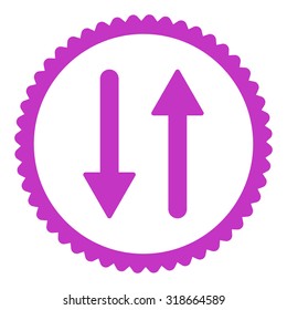 Arrows Exchange Vertical round stamp icon. This flat vector symbol is drawn with violet color on a white background.