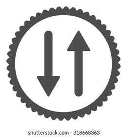 Arrows Exchange Vertical round stamp icon. This flat vector symbol is drawn with gray color on a white background.
