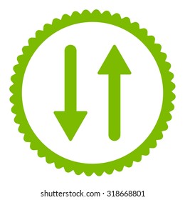 Arrows Exchange Vertical round stamp icon. This flat vector symbol is drawn with eco green color on a white background.