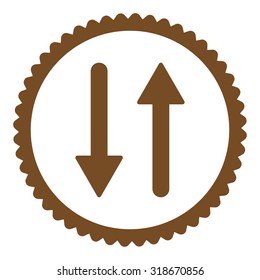 Arrows Exchange Vertical round stamp icon. This flat vector symbol is drawn with brown color on a white background.